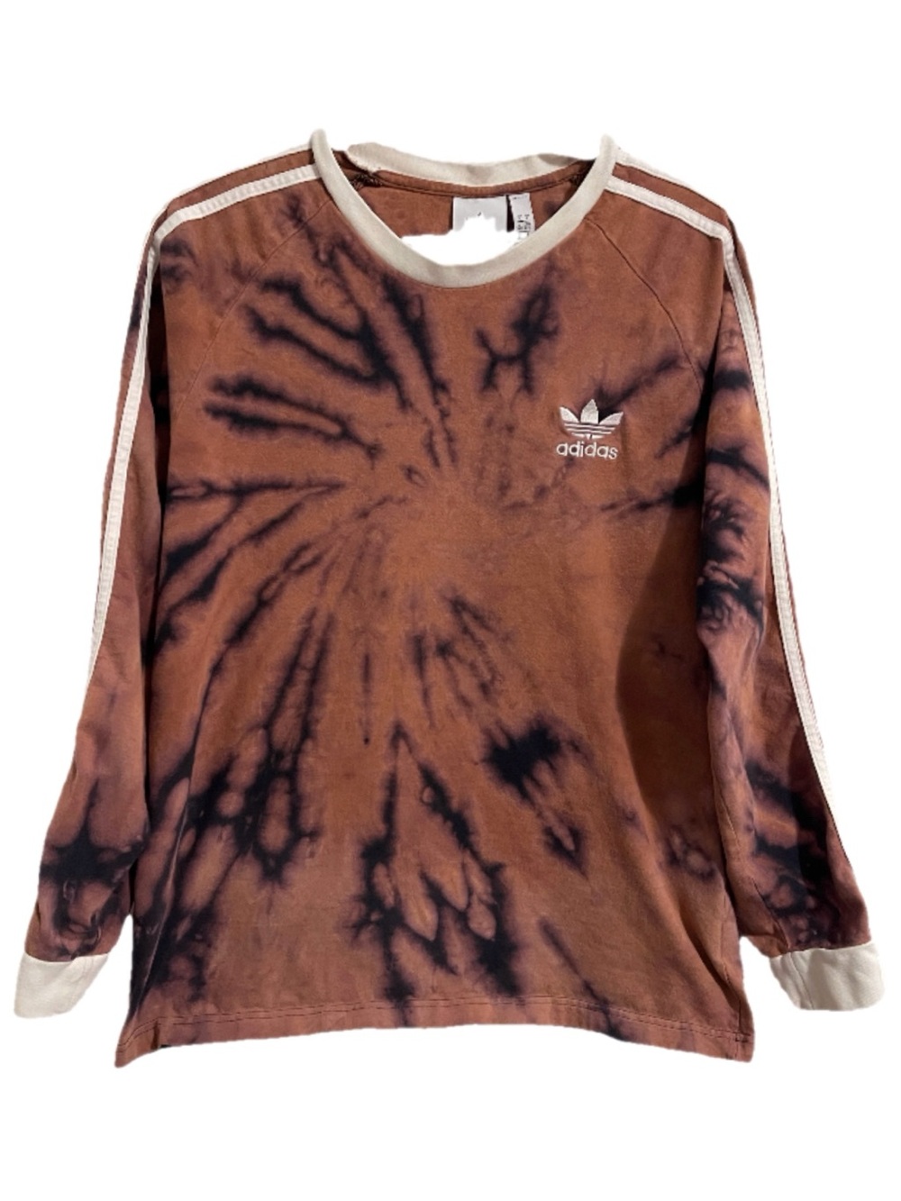 Upcycled adidas Brown & Black Tie-Dye Long Sleeve with Cream Trim